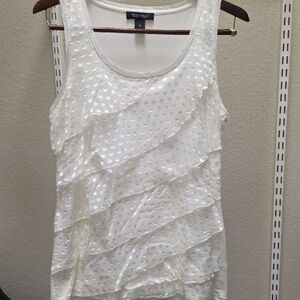 White House Black Market White Ruffled Dot Tank